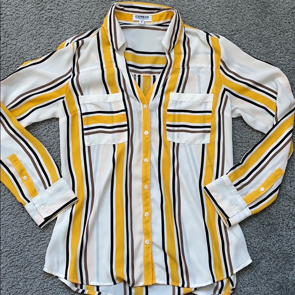 Express Stripped Long Sleeve Blouse Size M